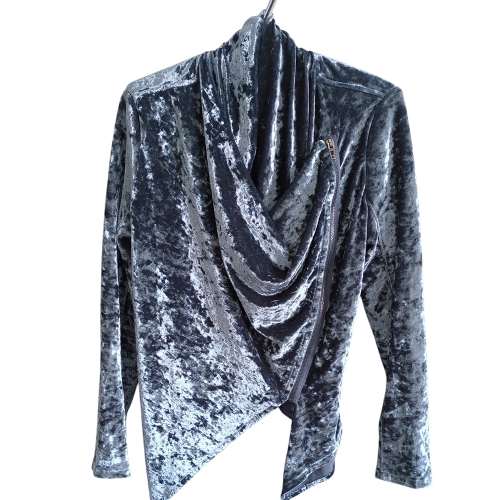 Blank NYC Crushed‎ Velvet Moto Teal Asymmetrical Zip Front Jacket Size Small